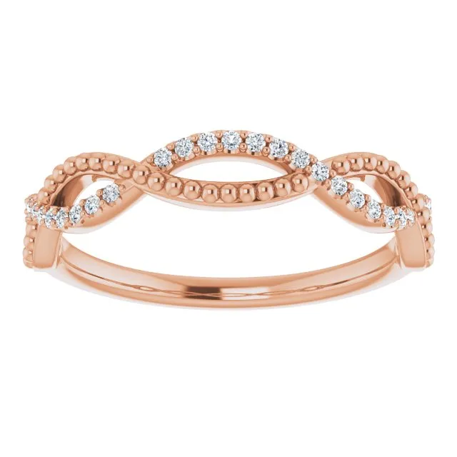 Infinity Style Round Diamond Wedding Band Milgrain Accent Anniversary Ring