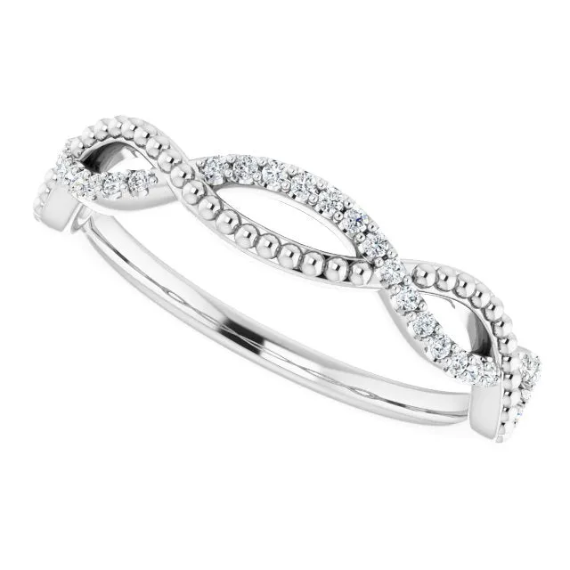 Infinity Style Round Diamond Wedding Band Milgrain Accent Anniversary Ring