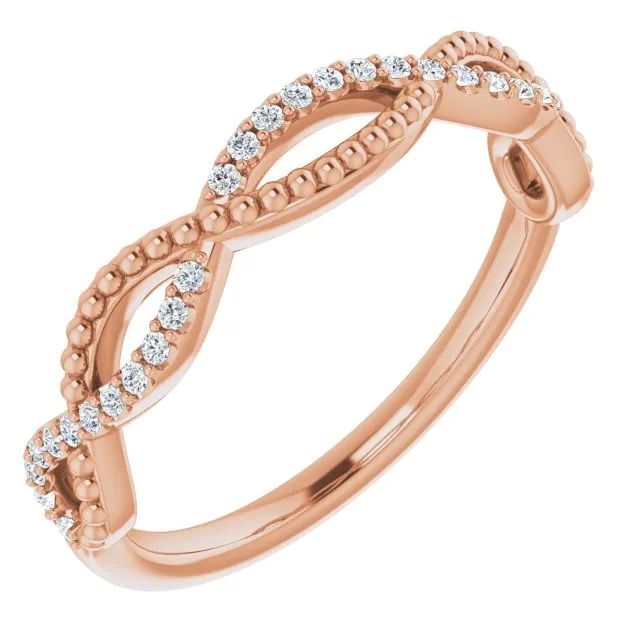 Infinity Style Round Diamond Wedding Band Milgrain Accent Anniversary Ring