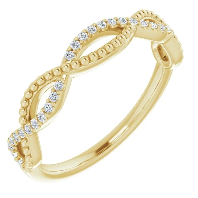 Infinity Style Round Diamond Wedding Band Milgrain Accent Anniversary Ring