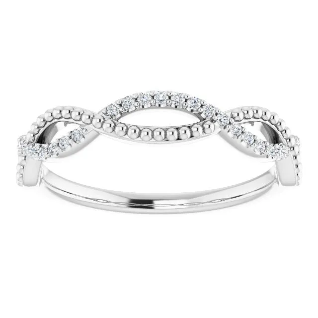 Infinity Style Round Diamond Wedding Band Milgrain Accent Anniversary Ring