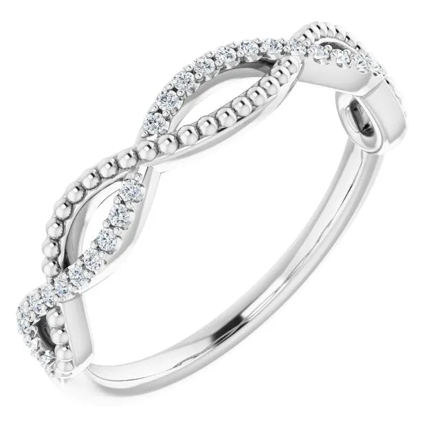 Infinity Style Round Diamond Wedding Band Milgrain Accent Anniversary Ring