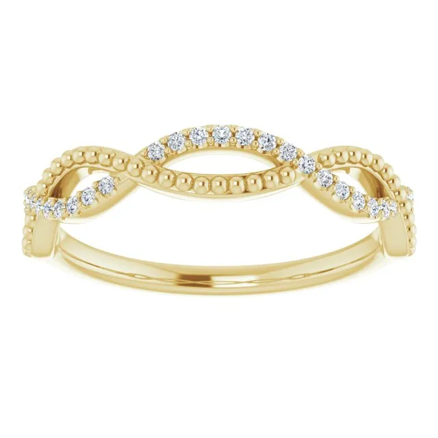 Infinity Style Round Diamond Wedding Band Milgrain Accent Anniversary Ring