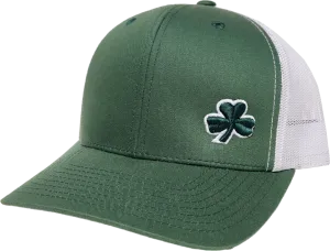 Irish Trucker Cap Gothic Clover Fls Evergreen White