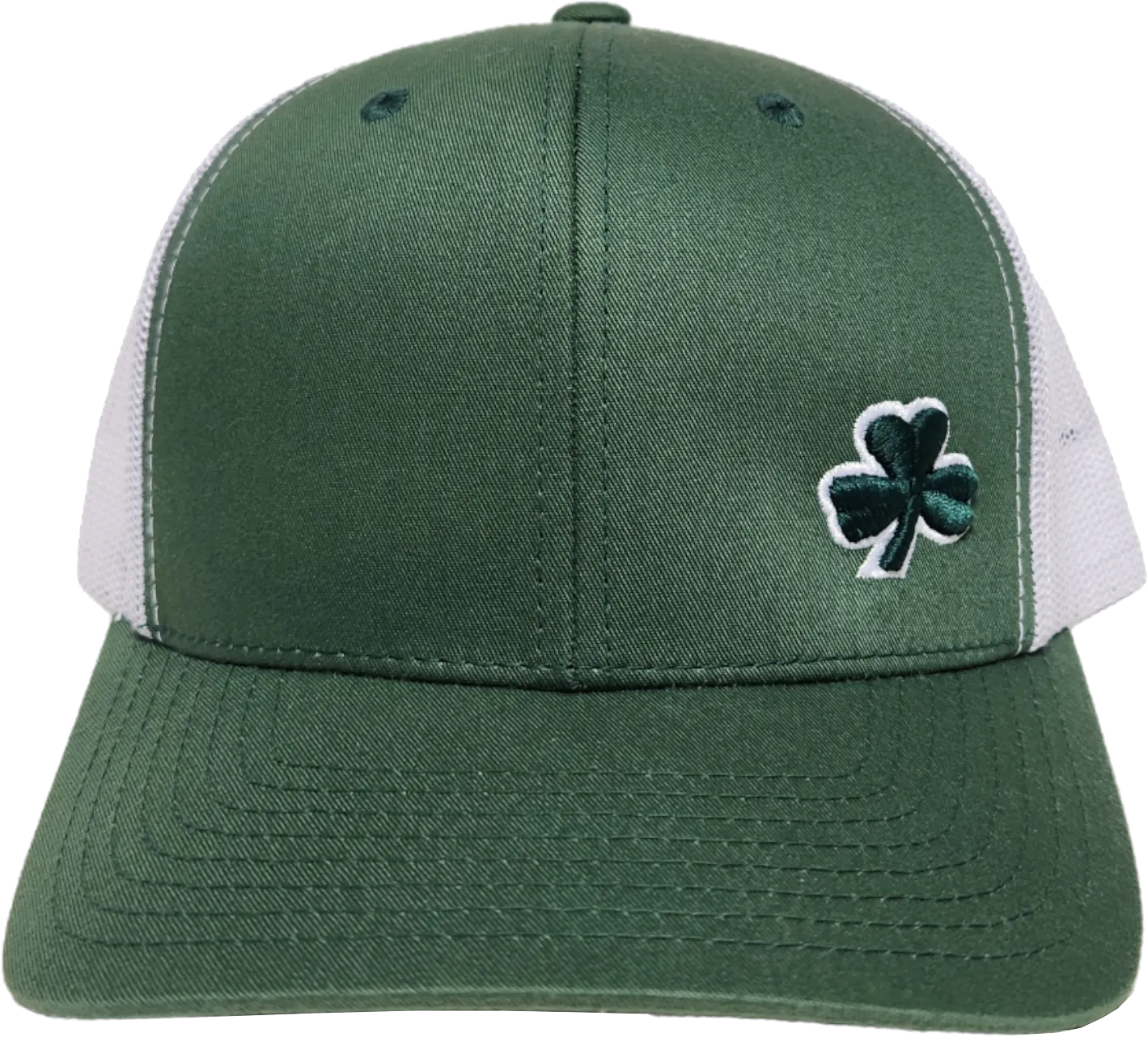Irish Trucker Cap Gothic Clover Fls Evergreen White