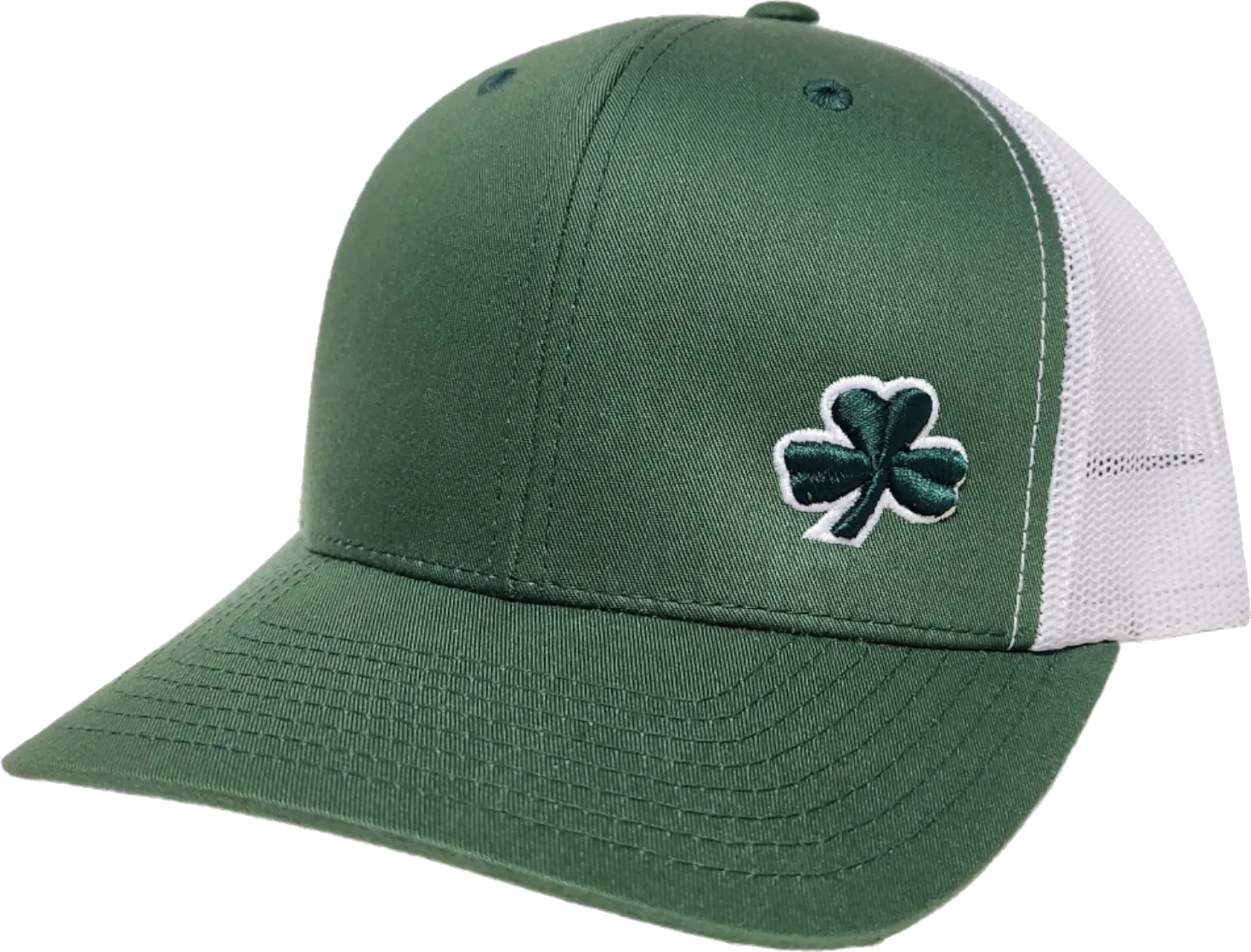 Irish Trucker Cap Gothic Clover Fls Evergreen White