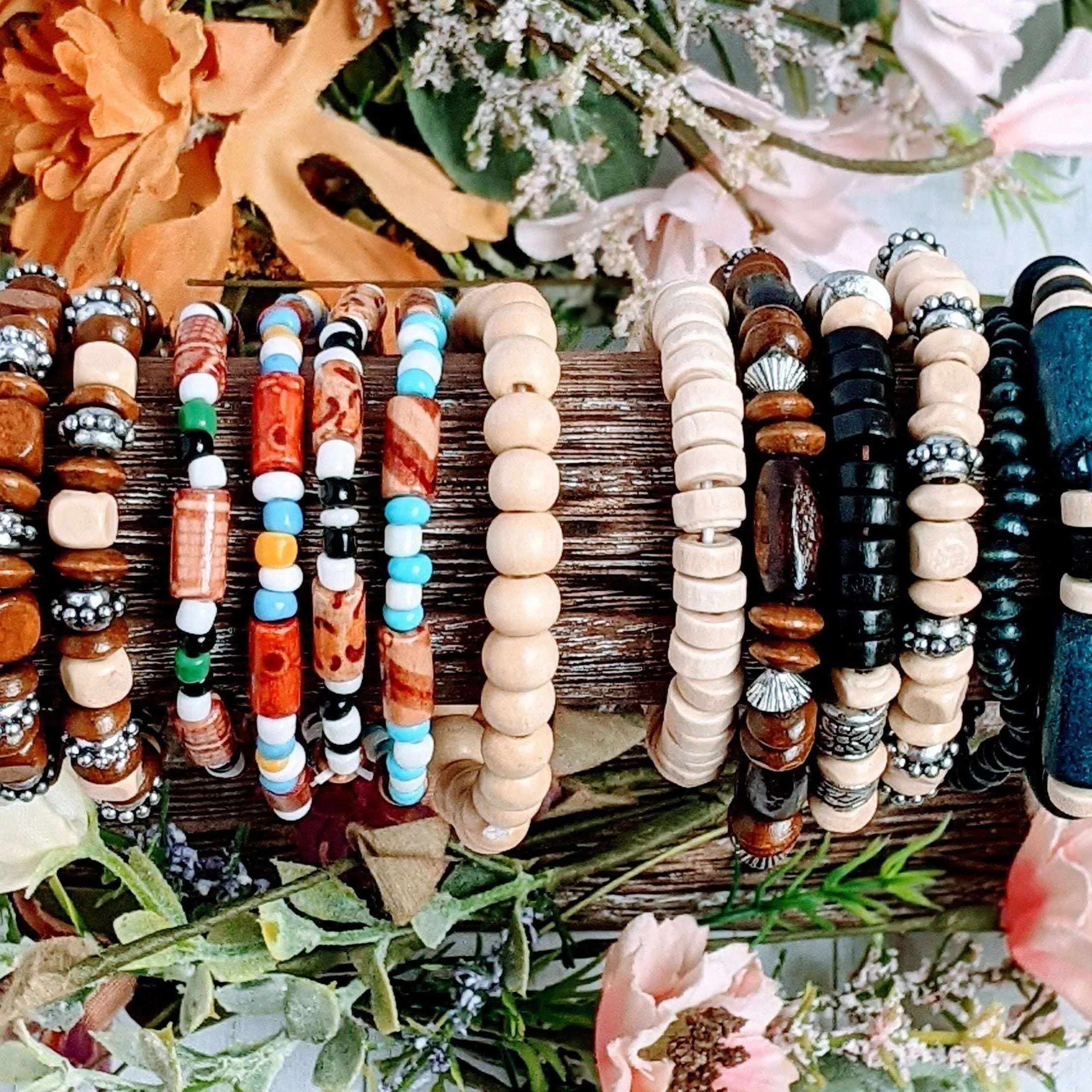 Ivory Wood Bead Stretch bracelet - Unisex