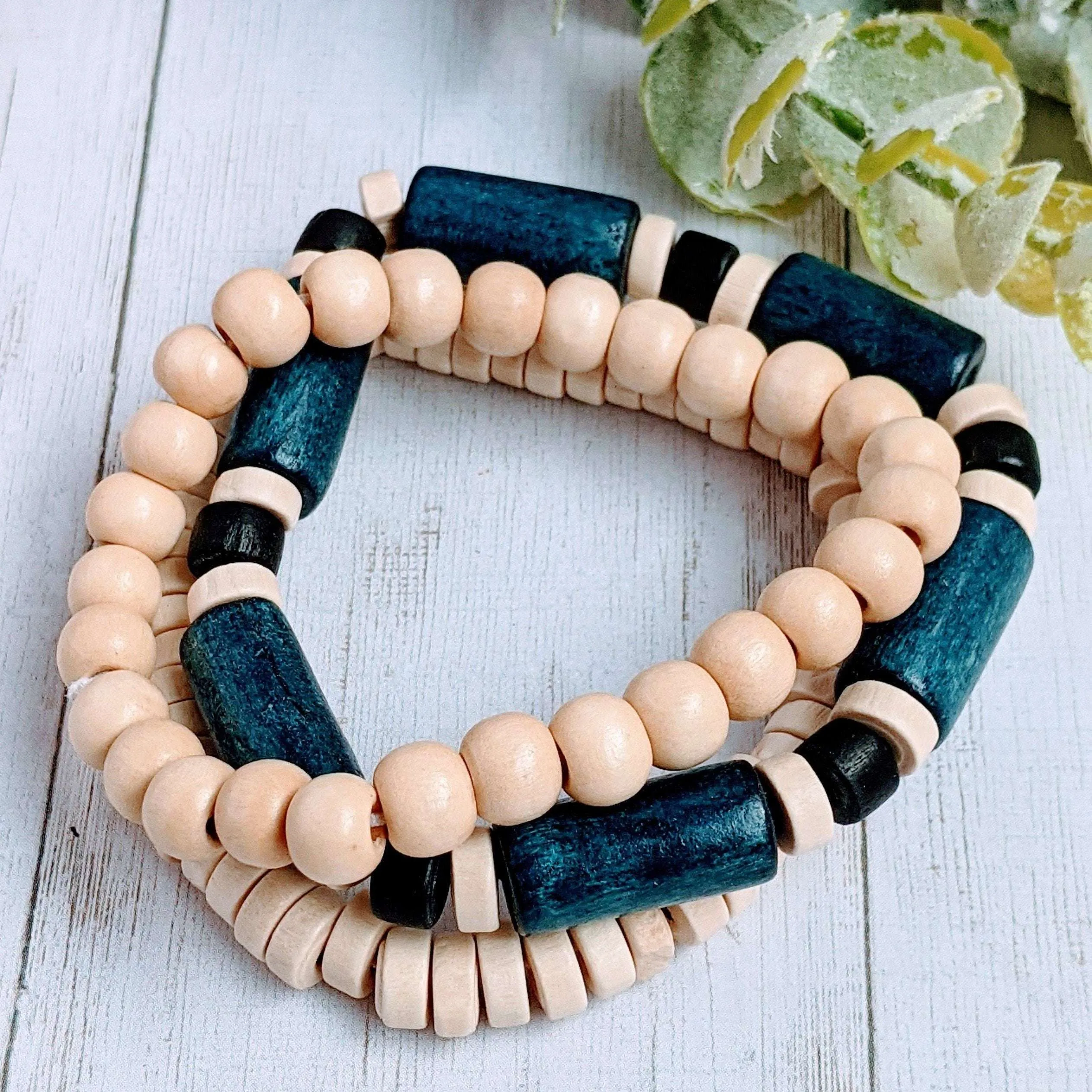Ivory Wood Bead Stretch bracelet - Unisex