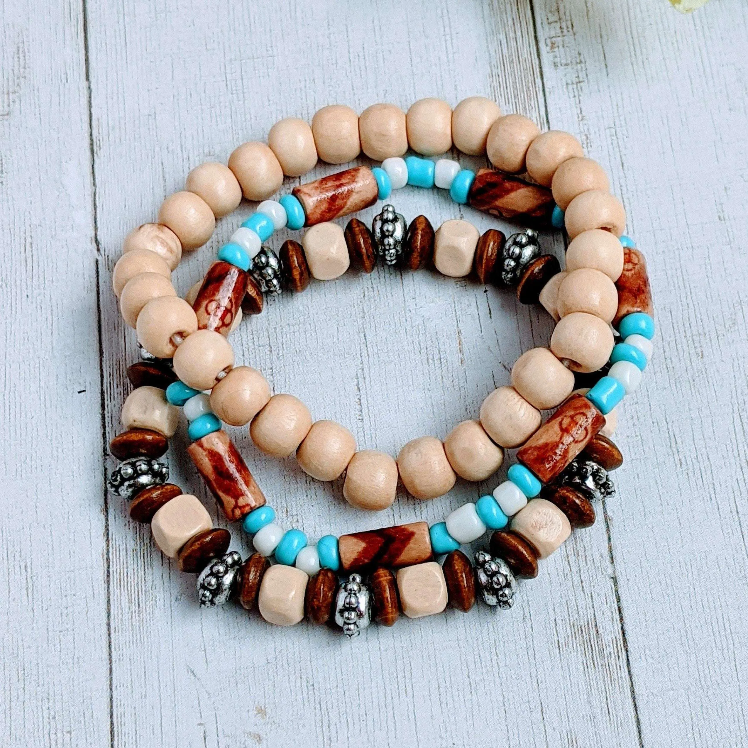 Ivory Wood Bead Stretch bracelet - Unisex