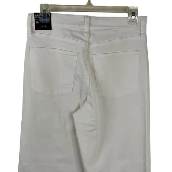 J. Crew Factory NEW Wide Leg Crop Jeans Women's 26 Cream Raw Hem Stretch Denim