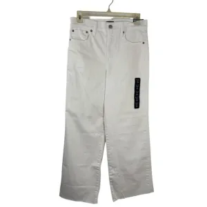 J. Crew Factory NEW Wide Leg Crop Jeans Women's 26 Cream Raw Hem Stretch Denim