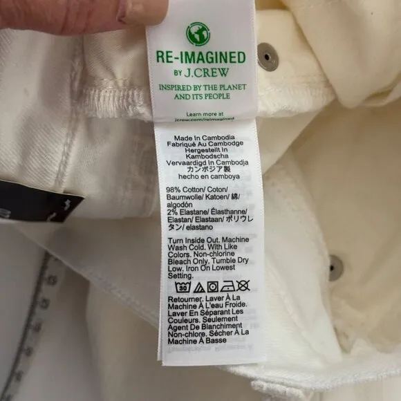 J. Crew Factory NEW Wide Leg Crop Jeans Women's 26 Cream Raw Hem Stretch Denim