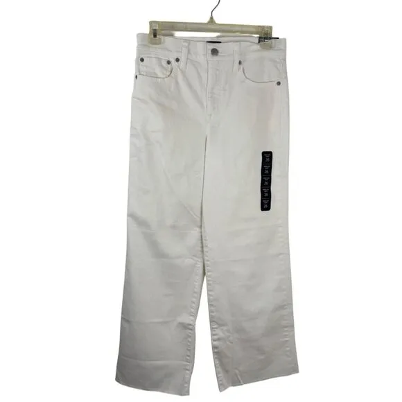 J. Crew Factory NEW Wide Leg Crop Jeans Women's 26 Cream Raw Hem Stretch Denim