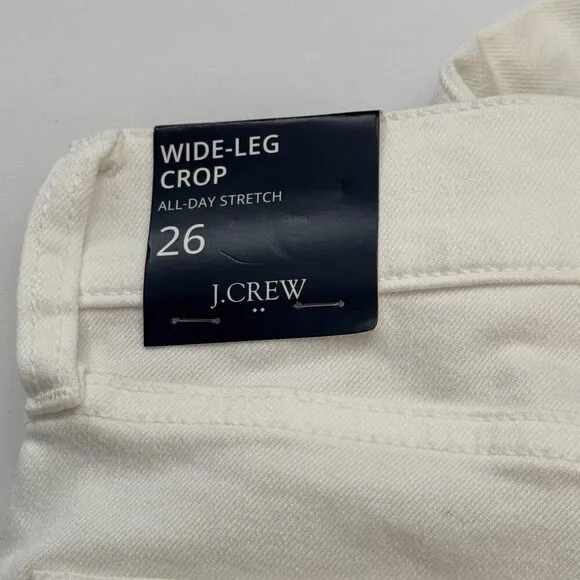 J. Crew Factory NEW Wide Leg Crop Jeans Women's 26 Cream Raw Hem Stretch Denim