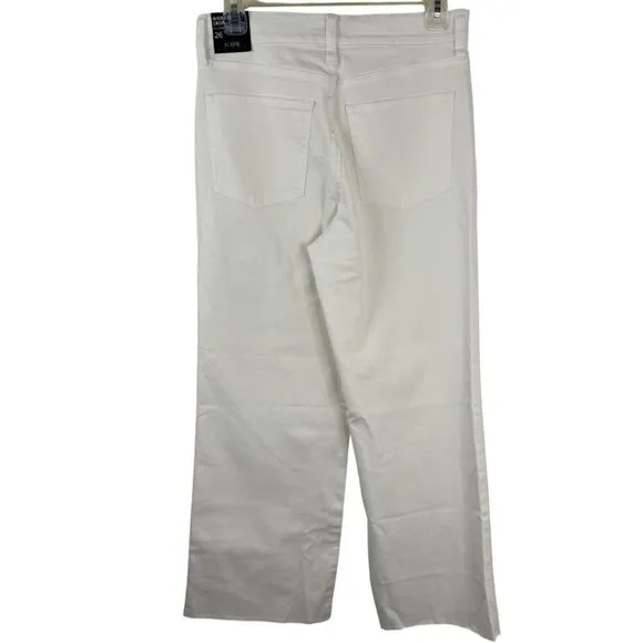 J. Crew Factory NEW Wide Leg Crop Jeans Women's 26 Cream Raw Hem Stretch Denim