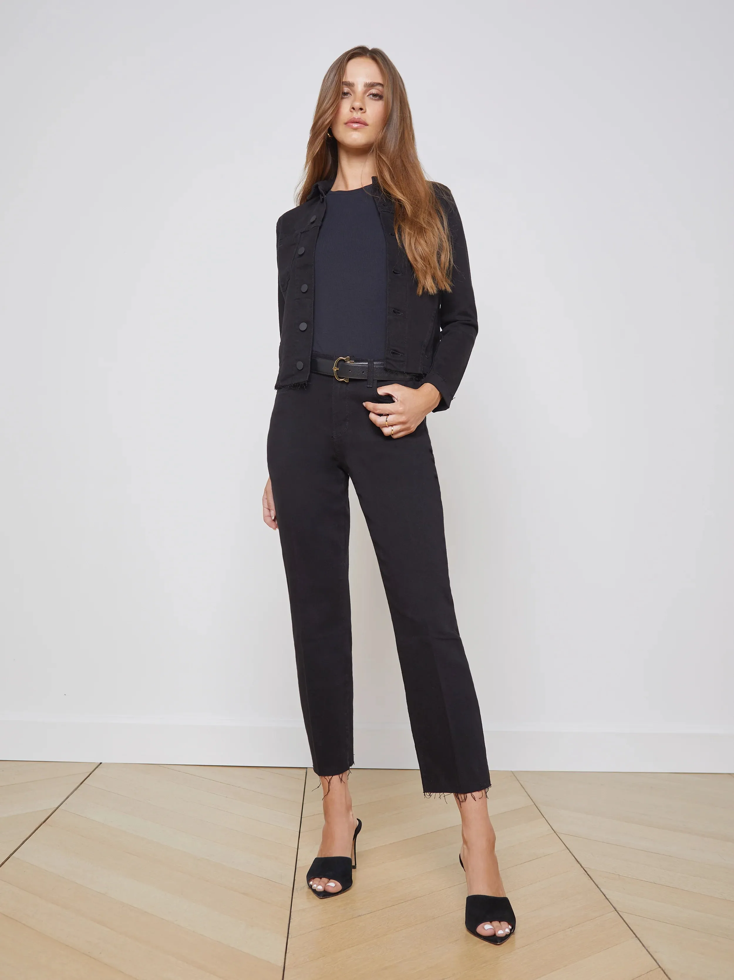 JANELLE SLIM RAW JACKET IN SATURATED BLACK
