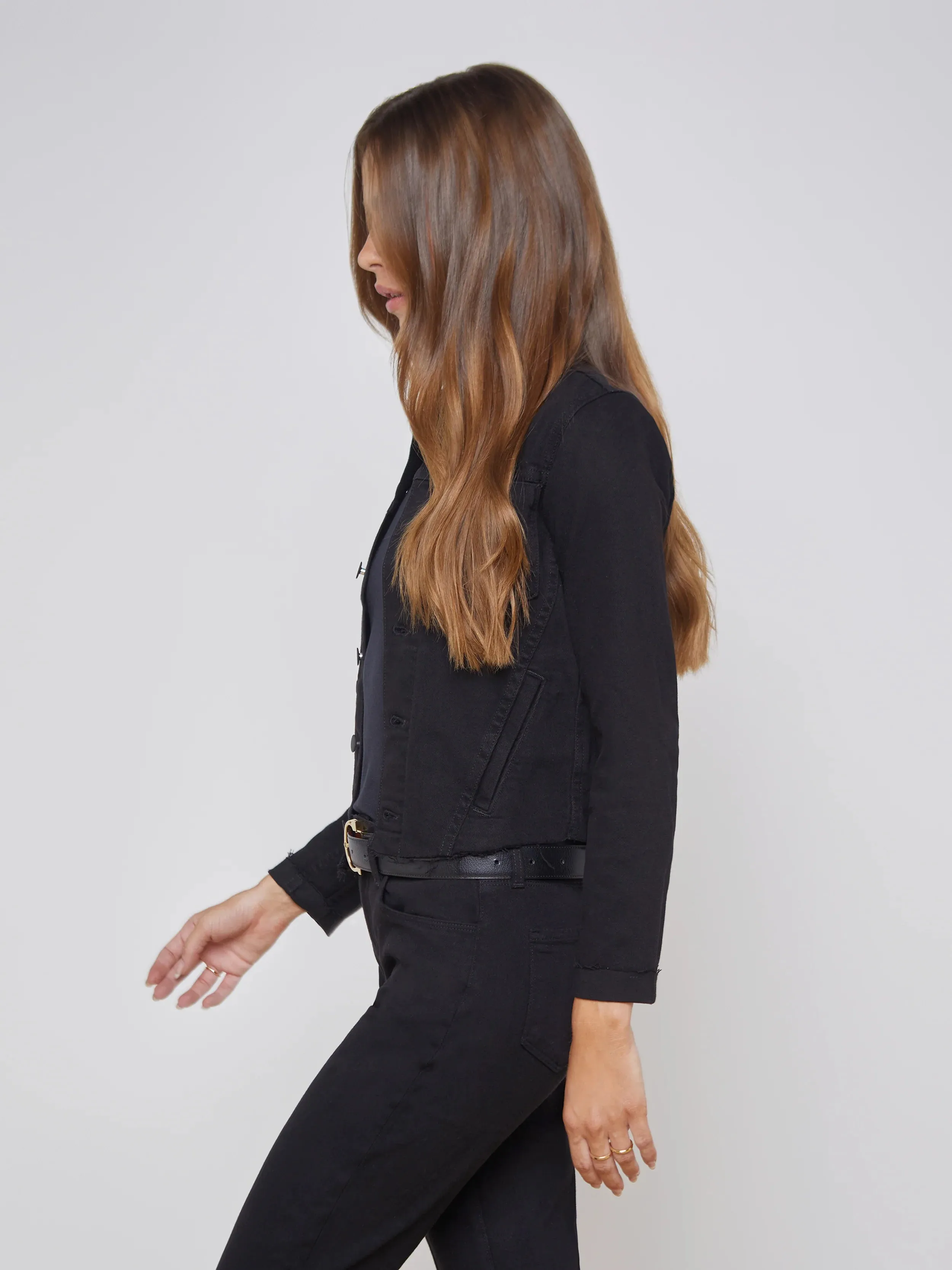 JANELLE SLIM RAW JACKET IN SATURATED BLACK
