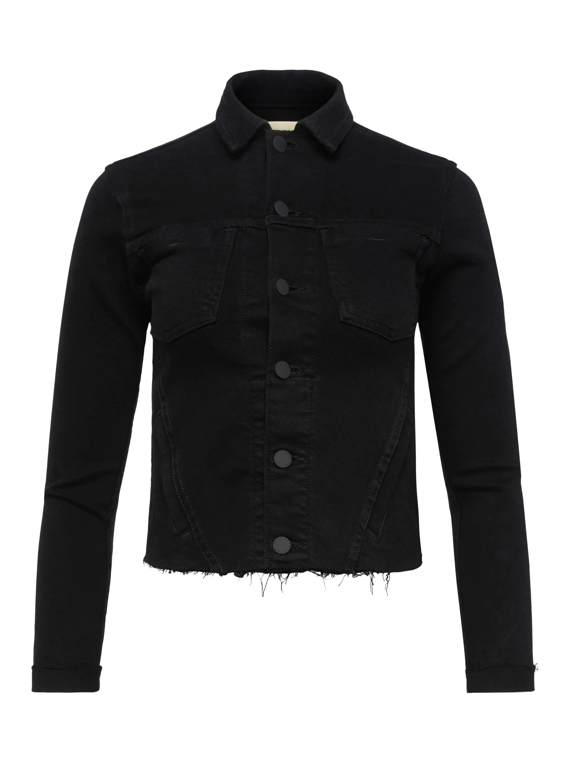 JANELLE SLIM RAW JACKET IN SATURATED BLACK