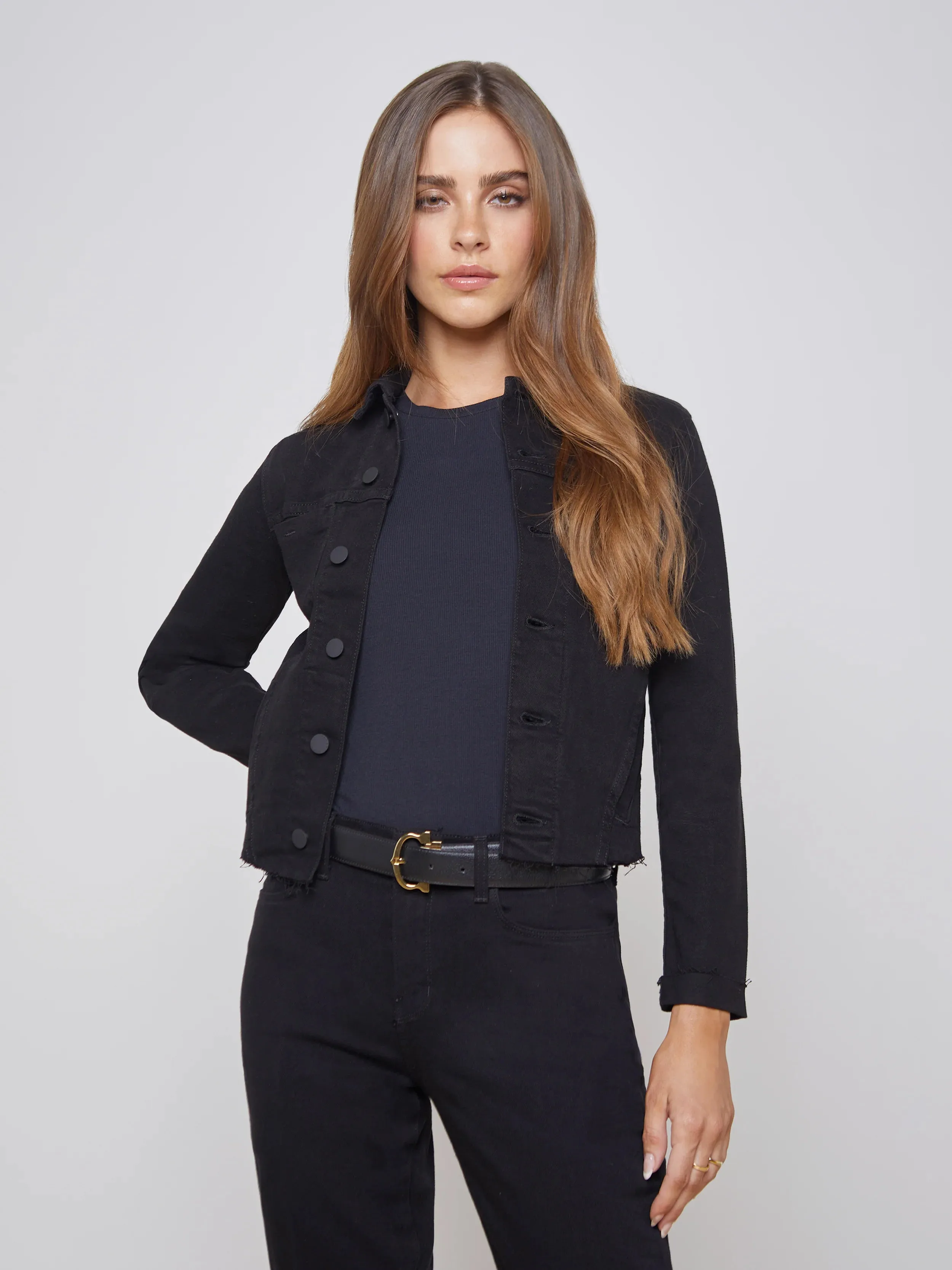 JANELLE SLIM RAW JACKET IN SATURATED BLACK
