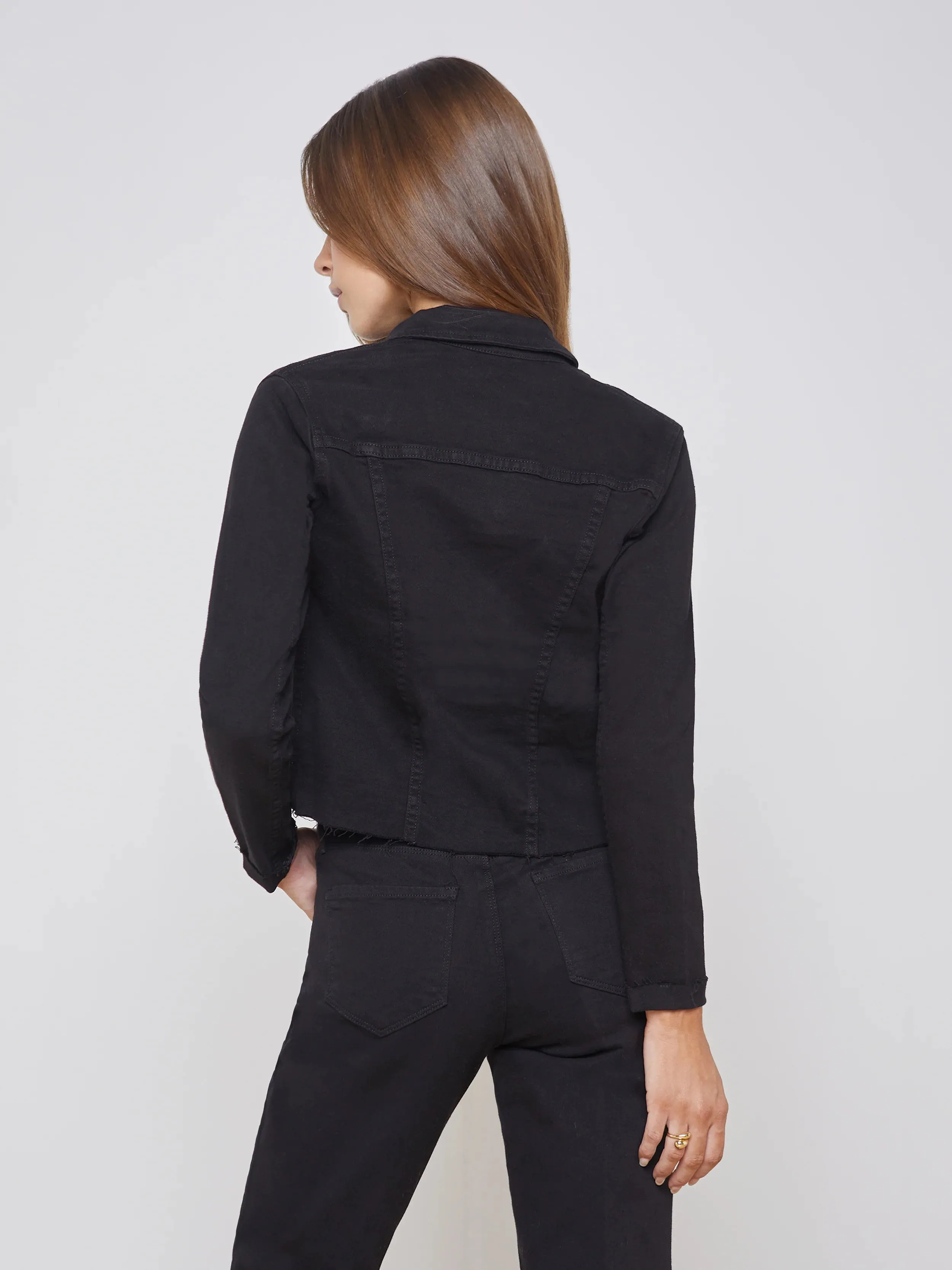 JANELLE SLIM RAW JACKET IN SATURATED BLACK