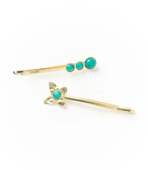 Jatasya Butterfly Bobby Pins Set of 2 - Turquoise