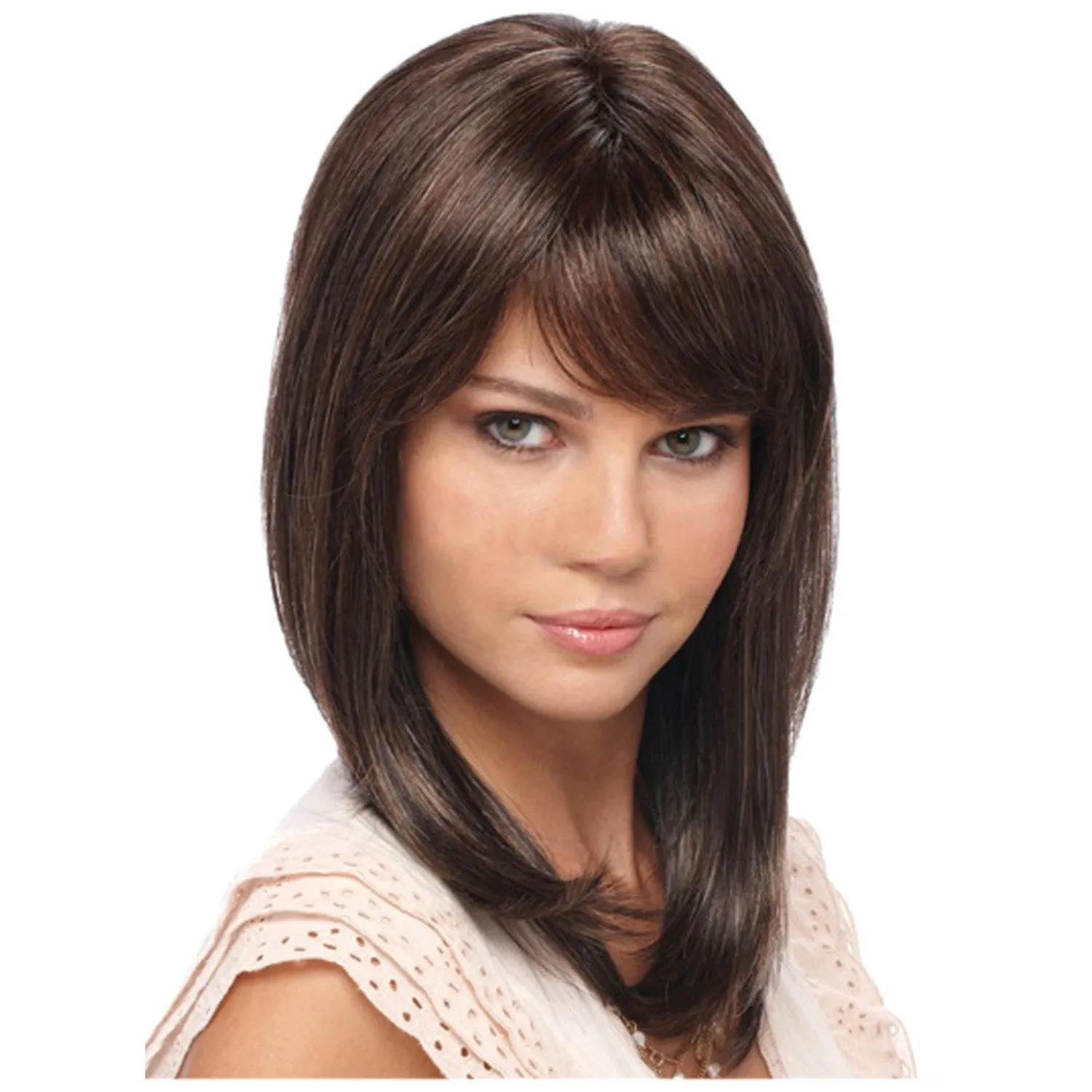 Joanne | Black Long Straight Synthetic Hair Wig With Bangs