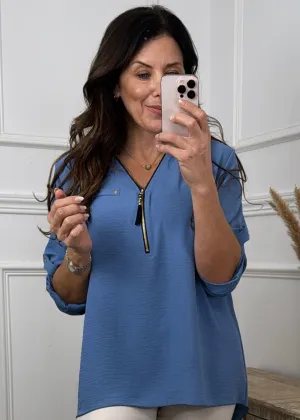 Jocasta Denim Zip Detail Top