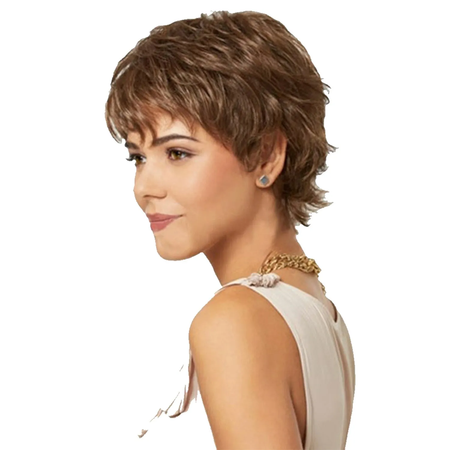 June | Brown Short Pixie Cut Wavy Synthetic Hair Wig