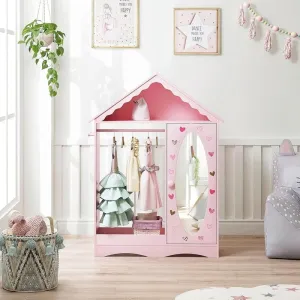 Kids Dress Up Storage with Mirror Armoire for Little Girls Pink Casual