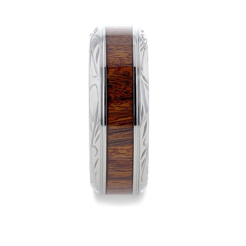 KRAFT | Titanium Ring, Black Walnut Wood Inlay, Beveled Edges