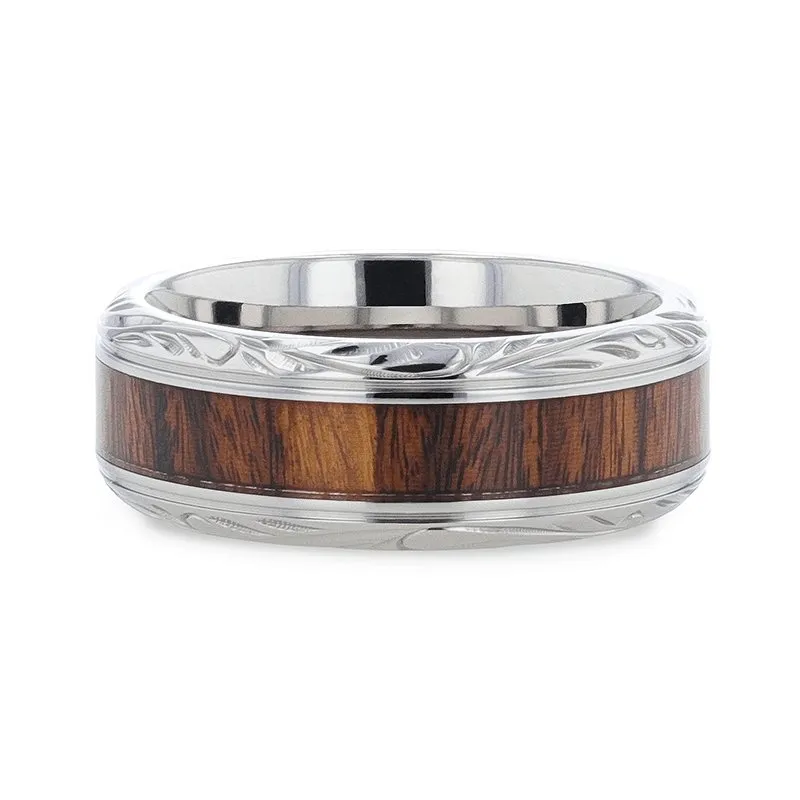 KRAFT | Titanium Ring, Black Walnut Wood Inlay, Beveled Edges