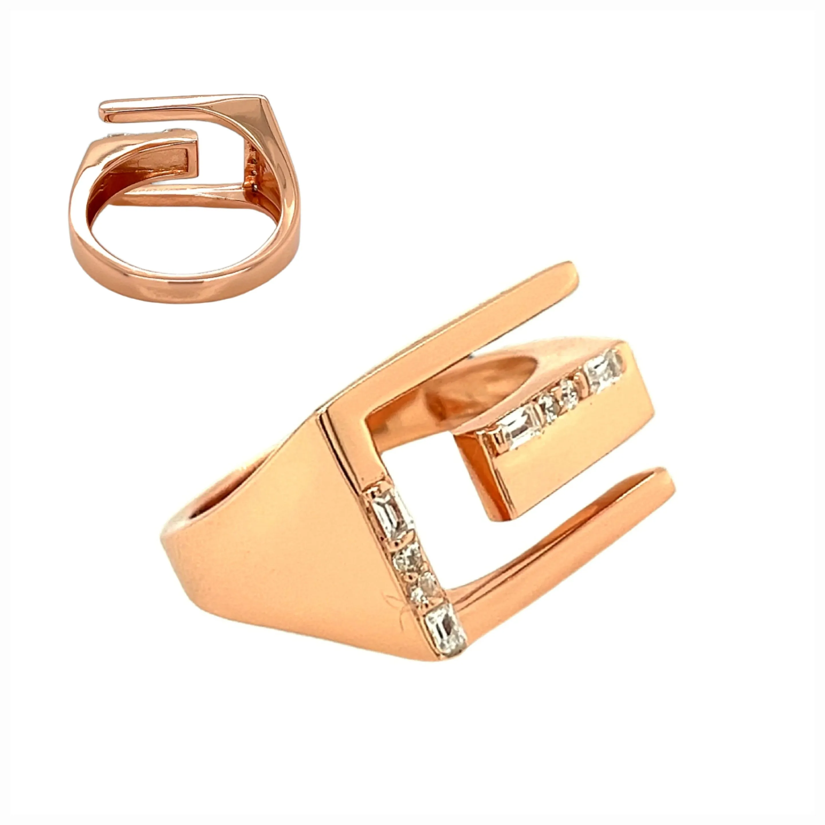 Lab-Created Moissanite Emerald cut G open Baguette Sterling Ring - M102879
