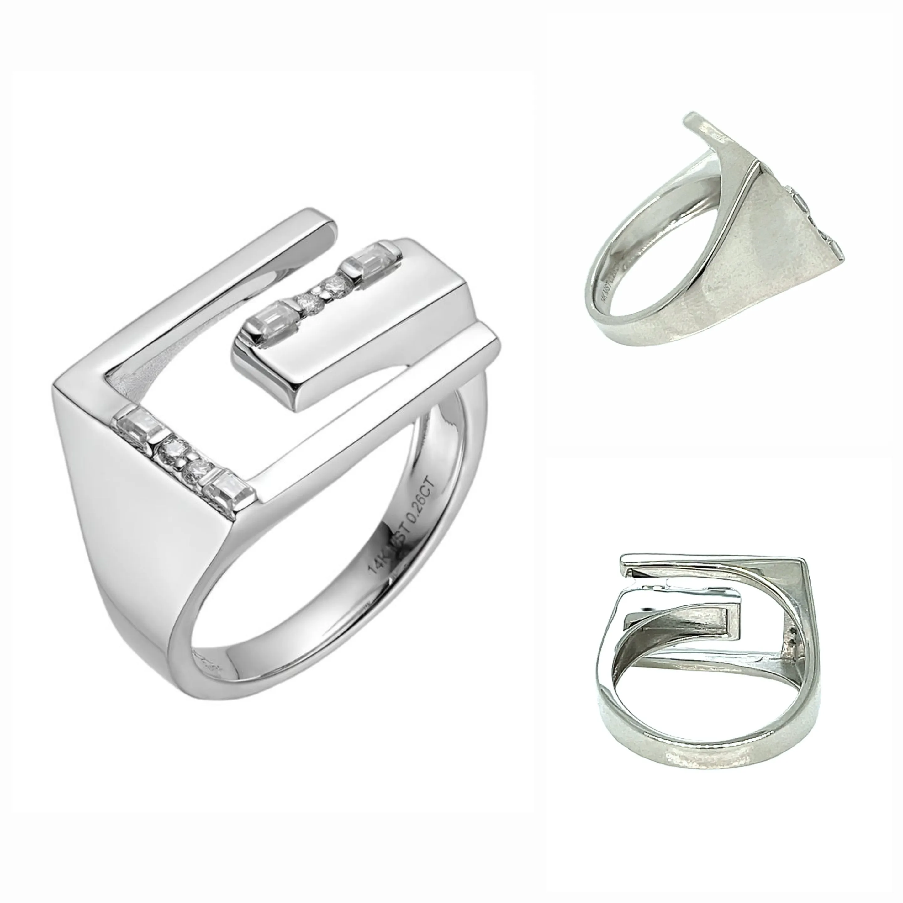 Lab-Created Moissanite Emerald cut G open Baguette Sterling Ring - M102879