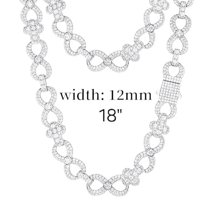 Lab-Created Moissanite Silver 925 Cross Infinity Link 12mm Iced Out Chain Necklace - M500039