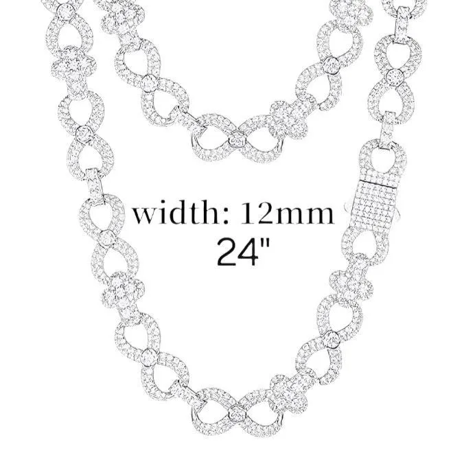 Lab-Created Moissanite Silver 925 Cross Infinity Link 12mm Iced Out Chain Necklace - M500039