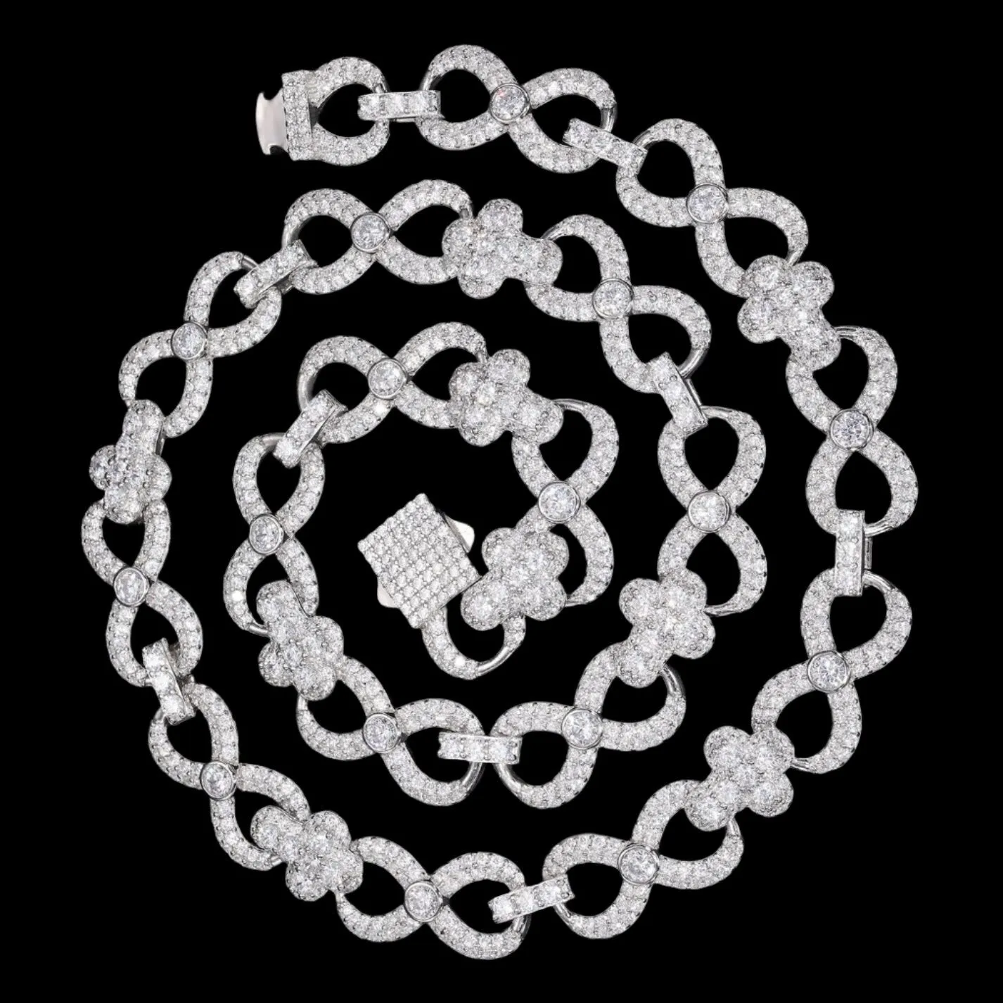 Lab-Created Moissanite Silver 925 Cross Infinity Link 12mm Iced Out Chain Necklace - M500039