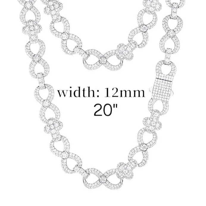 Lab-Created Moissanite Silver 925 Cross Infinity Link 12mm Iced Out Chain Necklace - M500039