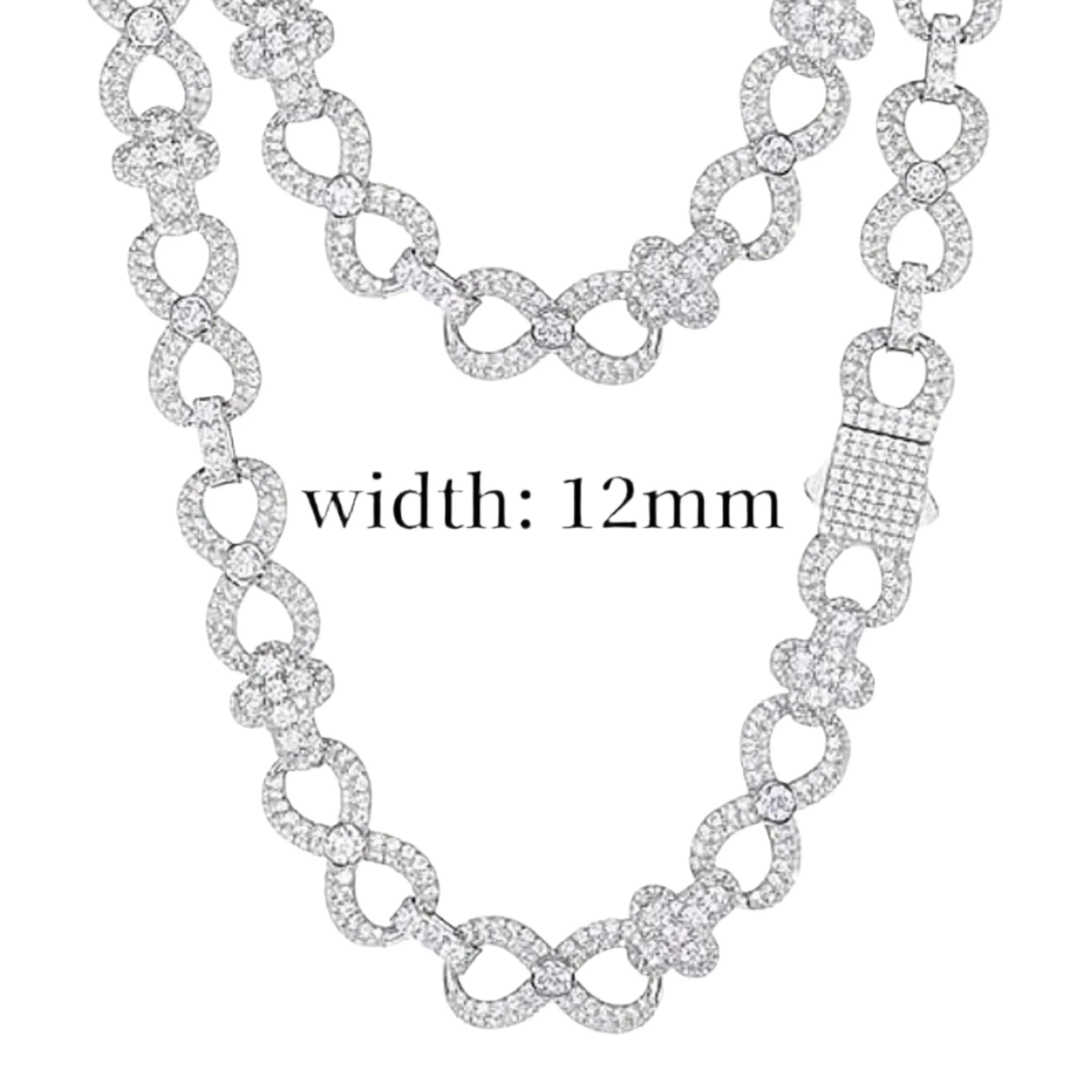Lab-Created Moissanite Silver 925 Cross Infinity Link 12mm Iced Out Chain Necklace - M500039