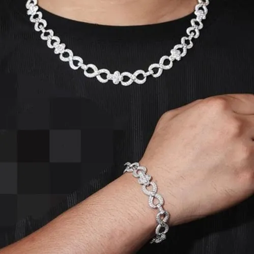 Lab-Created Moissanite Silver 925 Cross Infinity Link 12mm Iced Out Chain Necklace - M500039