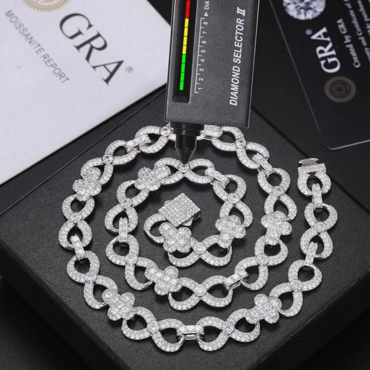 Lab-Created Moissanite Silver 925 Cross Infinity Link 12mm Iced Out Chain Necklace - M500039