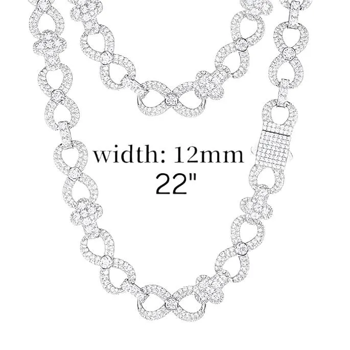 Lab-Created Moissanite Silver 925 Cross Infinity Link 12mm Iced Out Chain Necklace - M500039