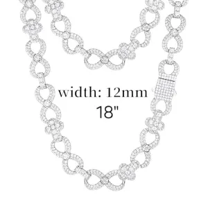 Lab-Created Moissanite Silver 925 Cross Infinity Link 12mm Iced Out Chain Necklace - M500039