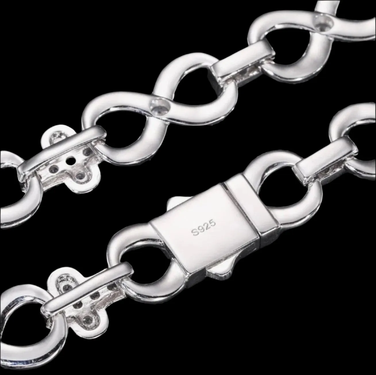 Lab-Created Moissanite Silver 925 Cross Infinity Link 12mm Iced Out Chain Necklace - M500039