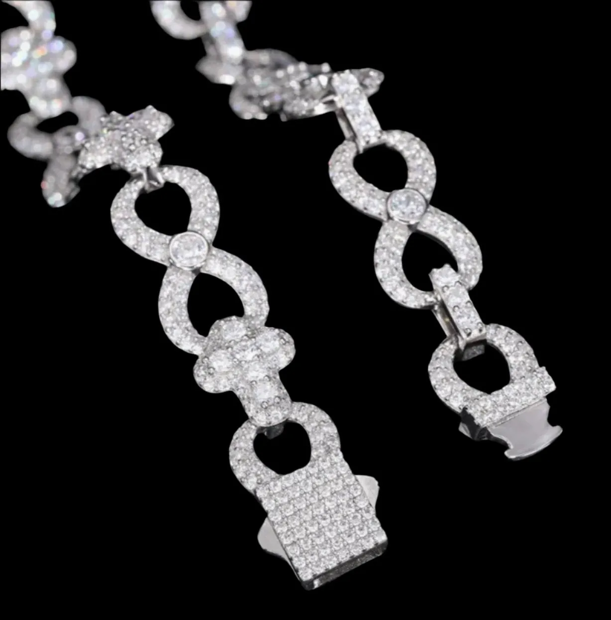 Lab-Created Moissanite Silver 925 Cross Infinity Link 12mm Iced Out Chain Necklace - M500039