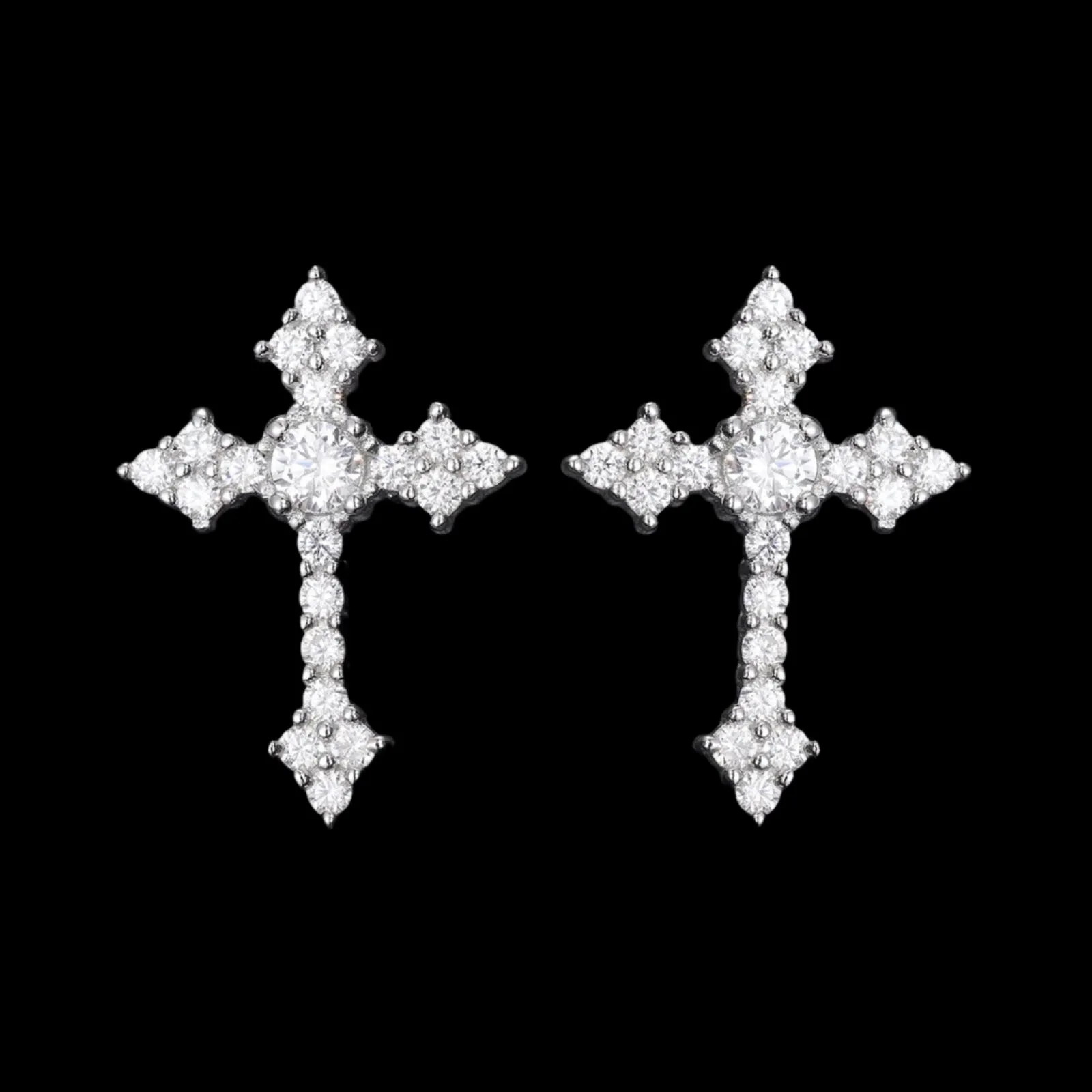 Lab-Created Moissanite Sterling Silver Cross Earrings - M200019