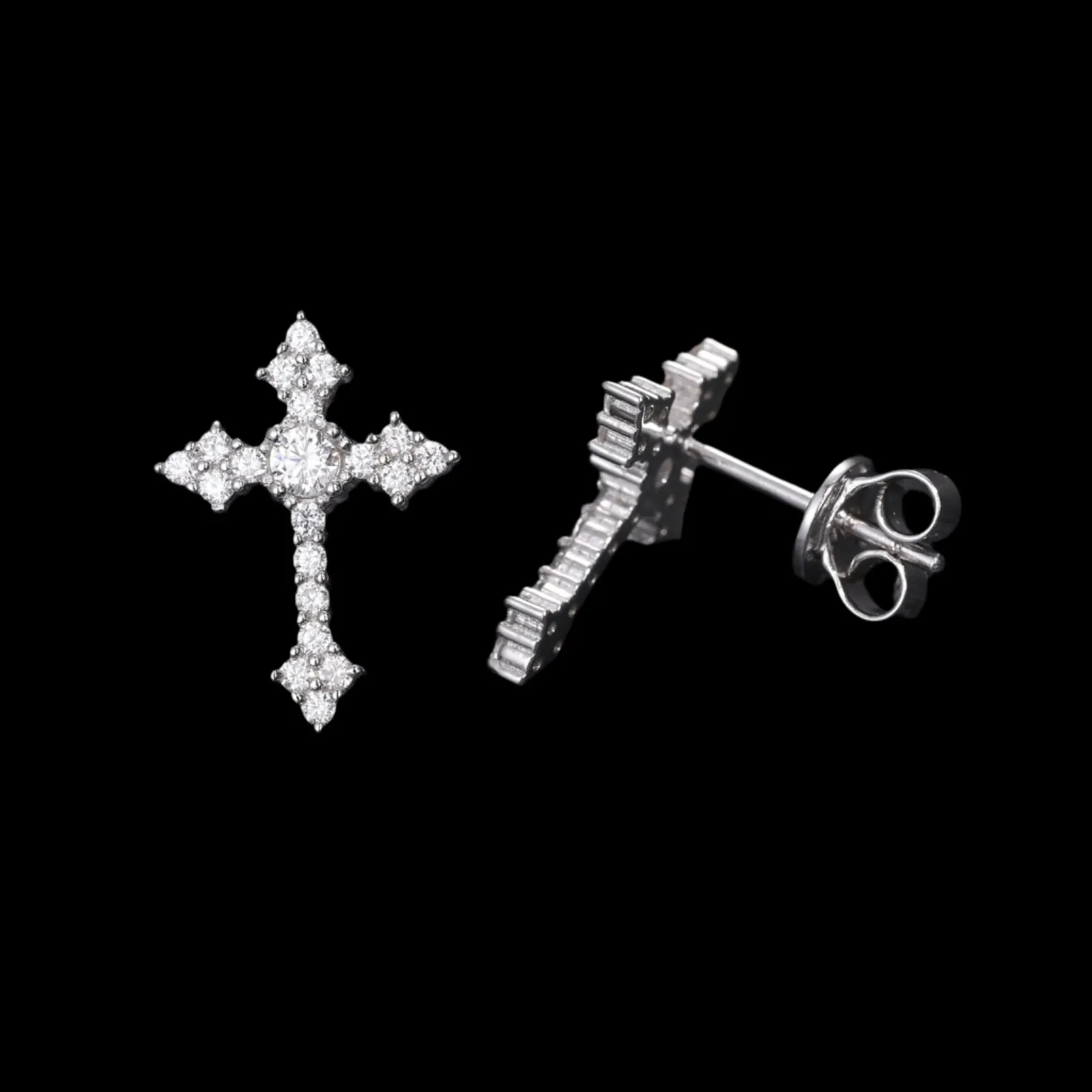 Lab-Created Moissanite Sterling Silver Cross Earrings - M200019