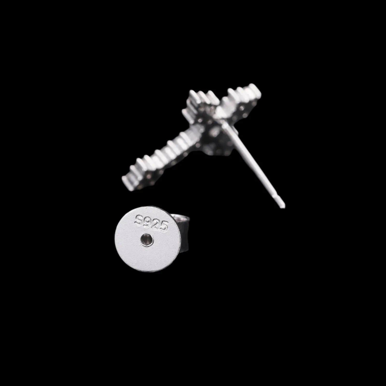 Lab-Created Moissanite Sterling Silver Cross Earrings - M200019