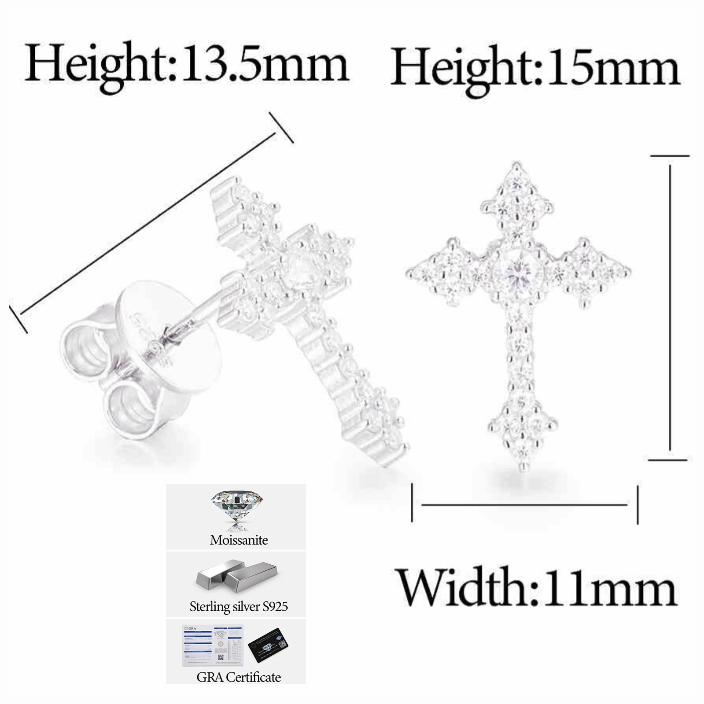 Lab-Created Moissanite Sterling Silver Cross Earrings - M200019