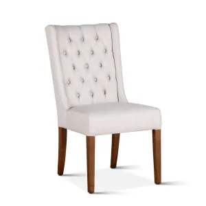 Lara Dining Chair Off-White Linen with Natural Teak Legs