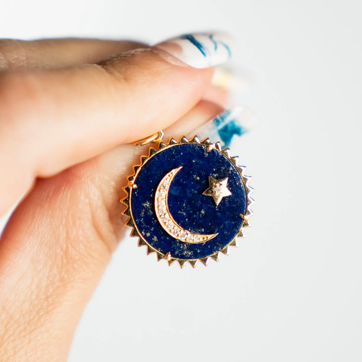 Large Celestial Diamond and Lapis Lazuli Disc Charm